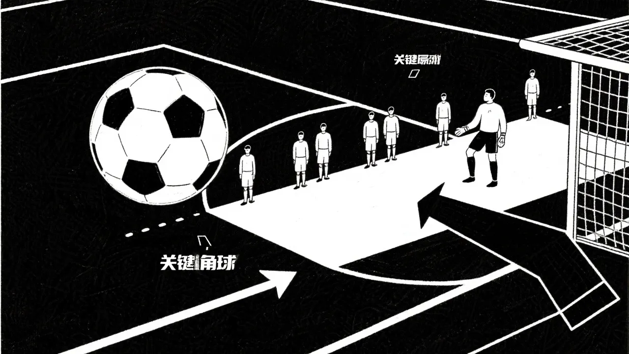 关键镜头截图占位：定位球站位与门将出击区域